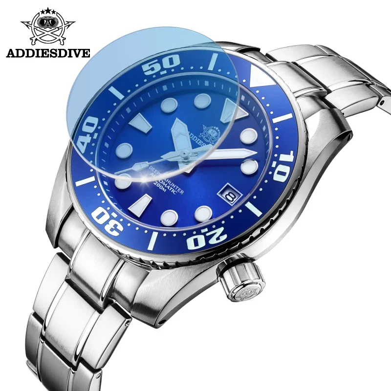 Reloj luminoso Addies Dive para hombre, bisel de cerámica negra, reloj de acero inoxidable 316L, cristal de zafiro NH35, reloj automático de buceo de 200m