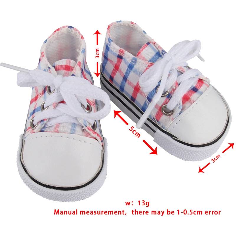 Scarpe da ginnastica colorate da 5 cm per bambole americane da 14 pollici, graziose scarpe da bambola in tela con lacci per bambole da 30-35 cm, adatte per bambole Nancy e Lisa.