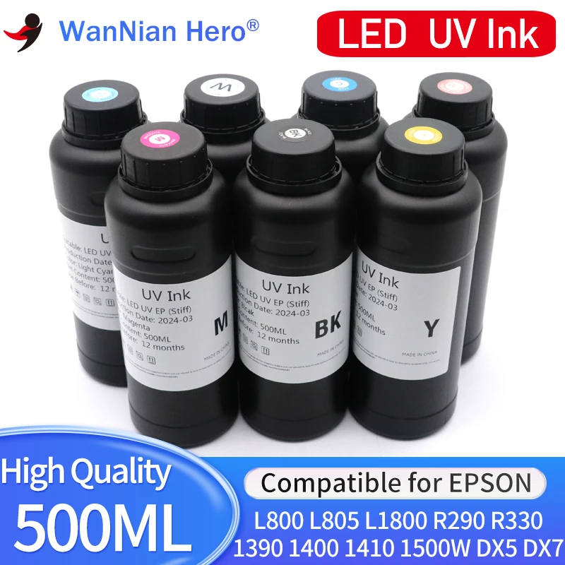 Encre UV LED universelle pour imprimante à plat, encre à durcissement UV, Epson L800, L805, L1800, Rgain R330, 500, 1390, 1400, 1410 W, DX5, DX7,