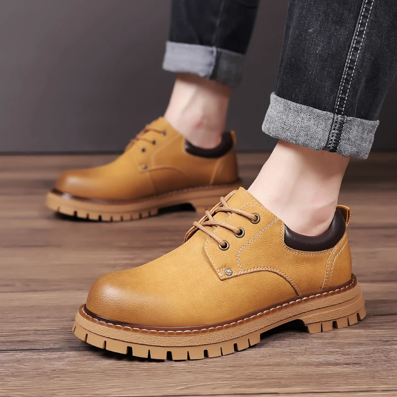 Brand Men Leather Business Casual Lace Up Leather Shoes Outdoor Men's Autumn Anti Slip Wear-resistant Comfortable Workwear Shoes