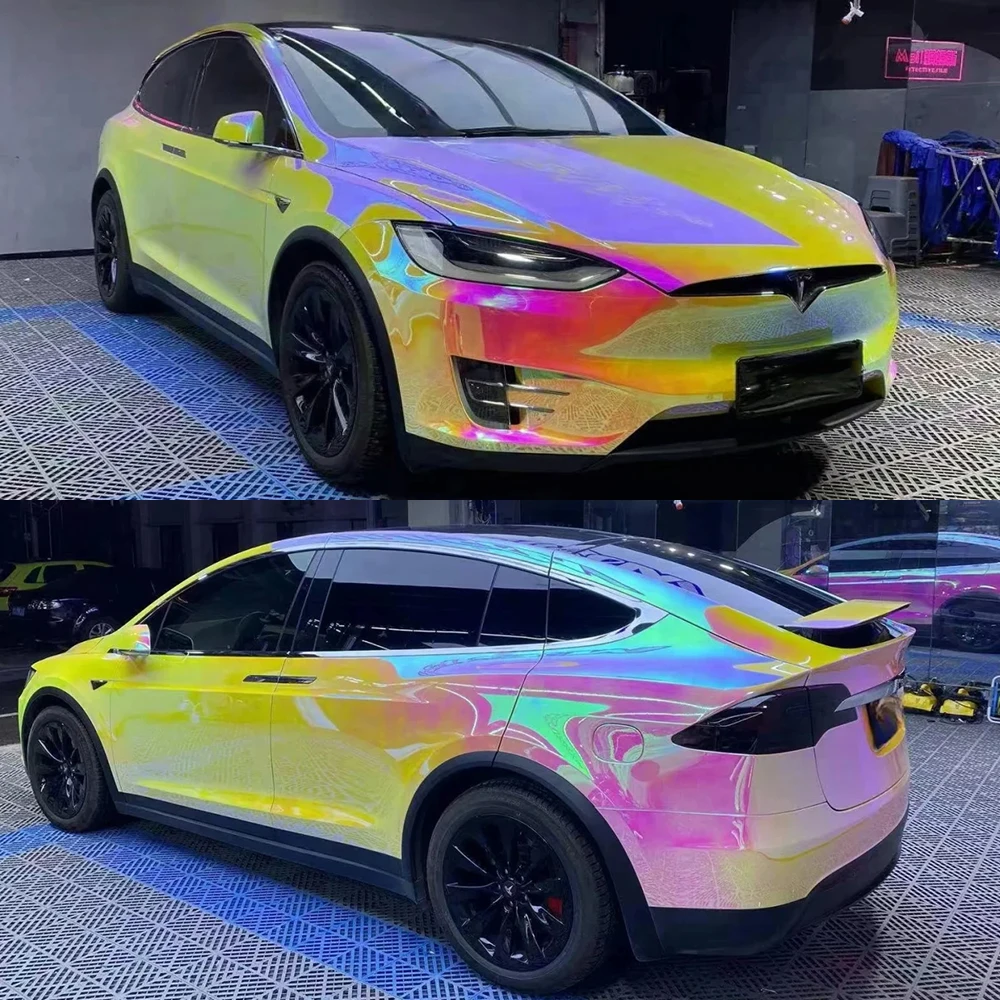 135/50cm*18m Holographic Rainbow Chrome Pink Vinyl Car Wrap Film Chameleon Sticker Adhesive Vinyl Fot Car Motorcycle Wrapping