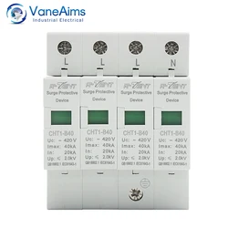 AC SPD 4P 20KA~40KA House Surge Protector Din Rail Mounting Lightning Protection Arrester Device for Solar Photovoltaic System