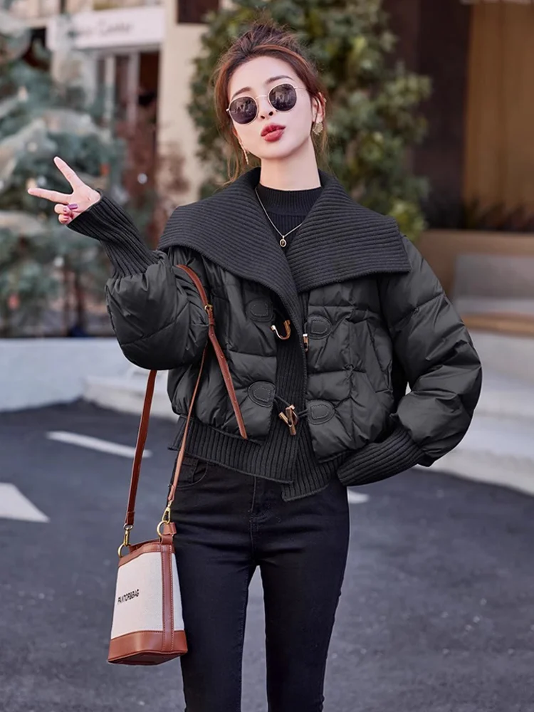 

Женское зимнее пальто большого размера для похудения, вязаное, хлопковое, с пуховым наполнителем, с лоскутным дизайном и воротником-стойкой, в стиле ретро, для повседневной носки