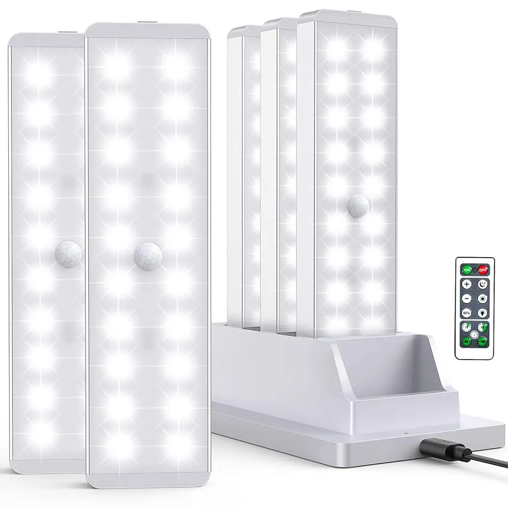 

Led Closet Light With Charging Station, 5 Pcs Dimmer Recharge Sensor Under Cabinet Lighting With Remote Control, Wirel