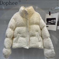 Sweet Cool Spicy Girl Shiny Sequins Bread Coat Warm Autumn Winter Stand Collar White Duck Down Jacket Streetwear Women Parkas