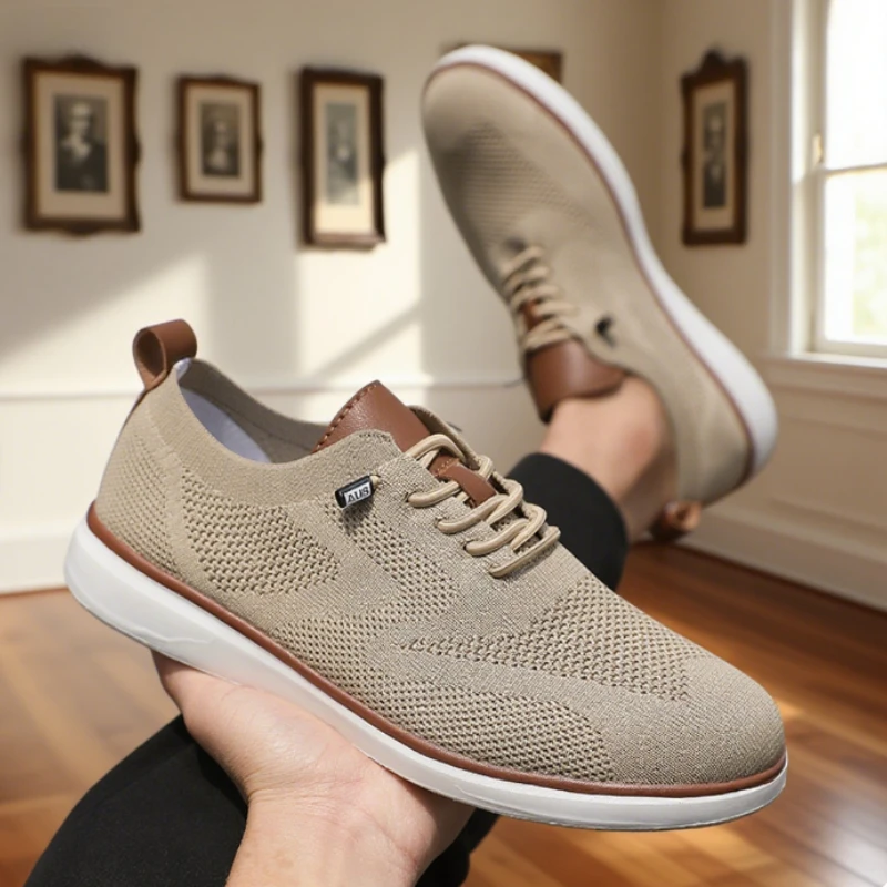 أحذية رجالية محبوكة خفيفة الوزن، تصميم عالي الجودة، أحذية رياضية مسطحة رائعة قابلة للتنفس، ملابس يومية ممتازة، أحذية المشي لمسافات طويلة للرجال