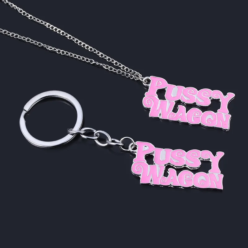 Creative Alloy Fashion Movie Sexy Kill Series Pussy Wagon Key Ring Letter Pendant necklace Accessories Ladies Men Gift Keychain