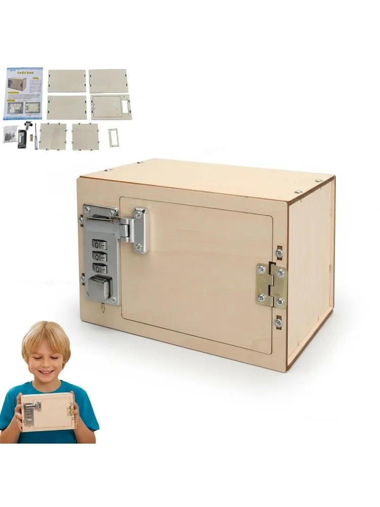 Zestaw DIY Drewniana Mechaniczna Skrzynka na Hasło Skarbonka z Zamkiem Szyfrowym Zabawka Edukacyjna Eksperymentalna dla Dzieci Prezent — zdjęcie 2