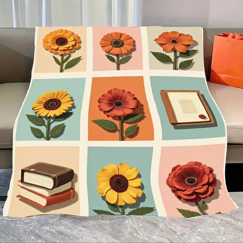 

1 шт. фланелевое одеяло винтажное одеяло с цветочной сеткой и книжным мотивом для уютного домашнего декора