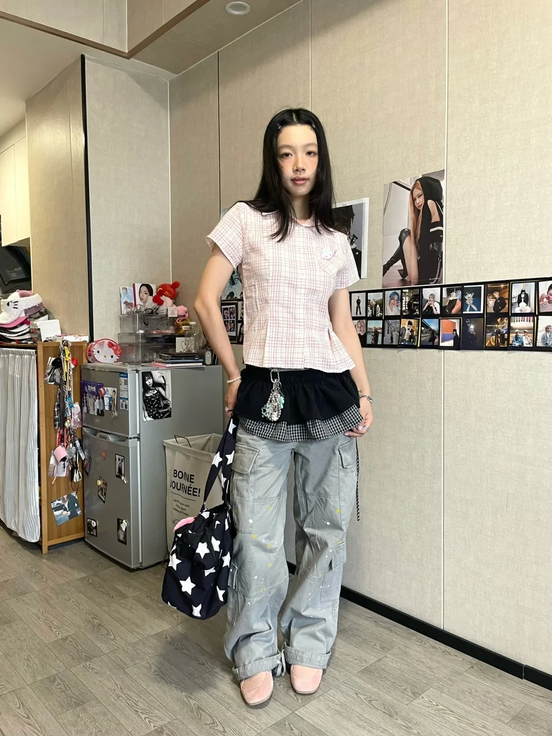 Genayooa Y2k اليابانية منقوشة قميص المرأة قصيرة الأكمام جيب سليم 2000s الجمالية المحاصيل القمم الصيف خمر بلوزة وقميص الرجعية