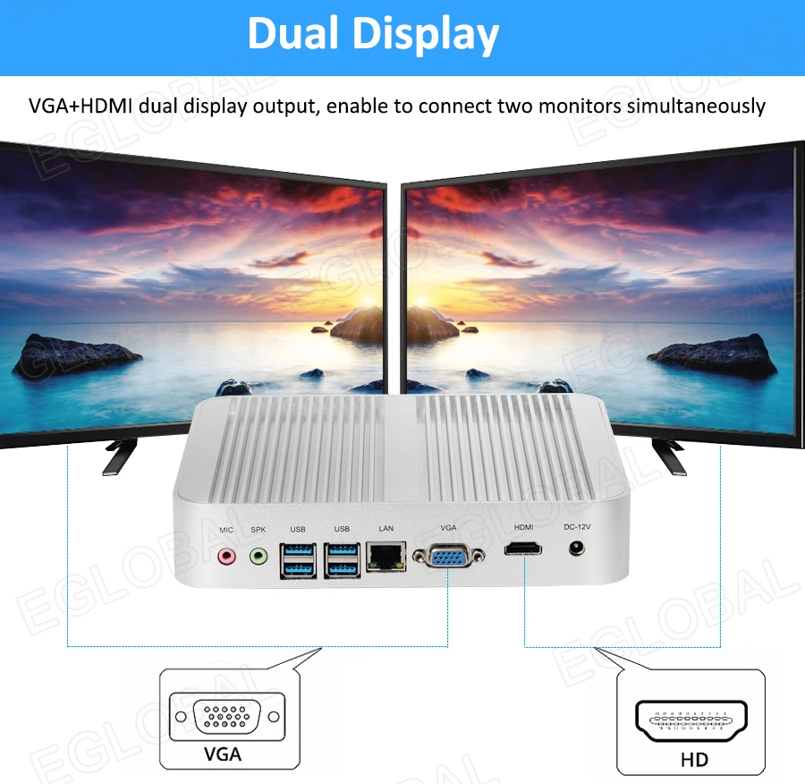 Imagem -06 - Eglobal-mini pc Fanless Intel i5 4200u i3 5005u 2ddr3l Ssd 256g Win10 Win11 Rj45 Lan Hdmi Vga 8usb 3.0