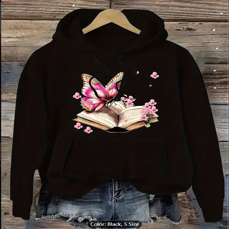 

Женская повседневная толстовка с бабочкой и цветочным принтом, уютный пуловер с капюшоном и карманами на шнурке, которую можно стирать в машине, спортивная толстовка из чистого хлопка