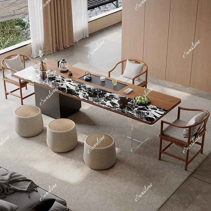 

Solid wood large board tea table and chair combination tea table office home living room