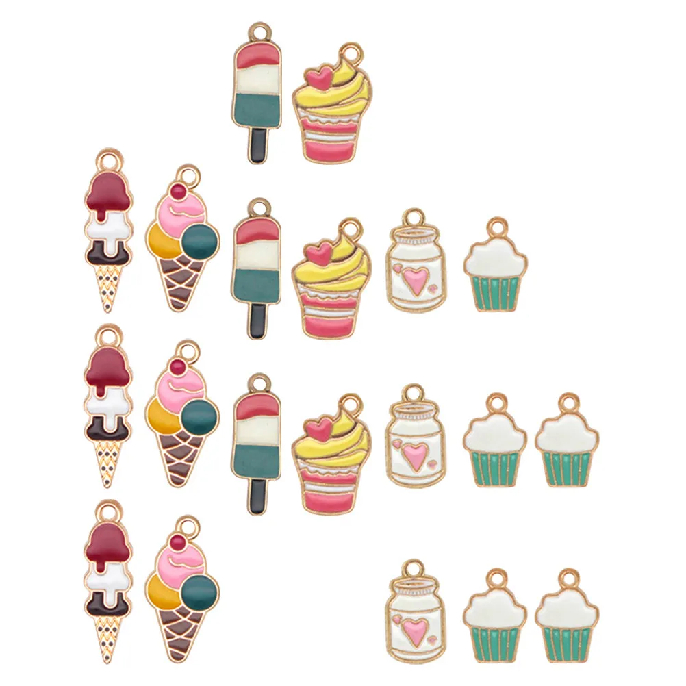 40Pcs Dessert Charms Ice Cream Enamel Alloy Charms Bright Electroplated DIY Jewelry Accessories for Keychains Sweater Chains