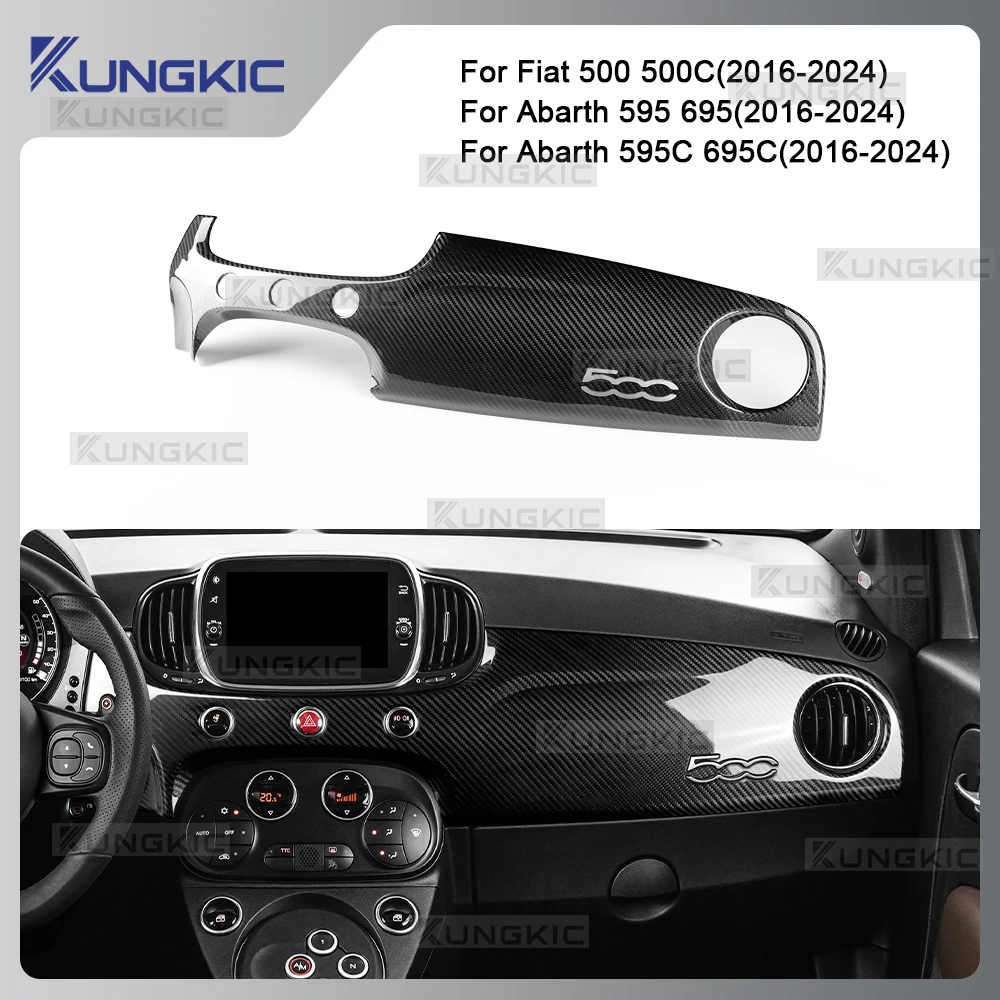 

For Abarth 595 695 595C 695C/Fiat 500 500C 2016-2024 Real Dry Hard Carbon Fiber Sticker LHD Car Co-Pilot Dashboard Trim Panel