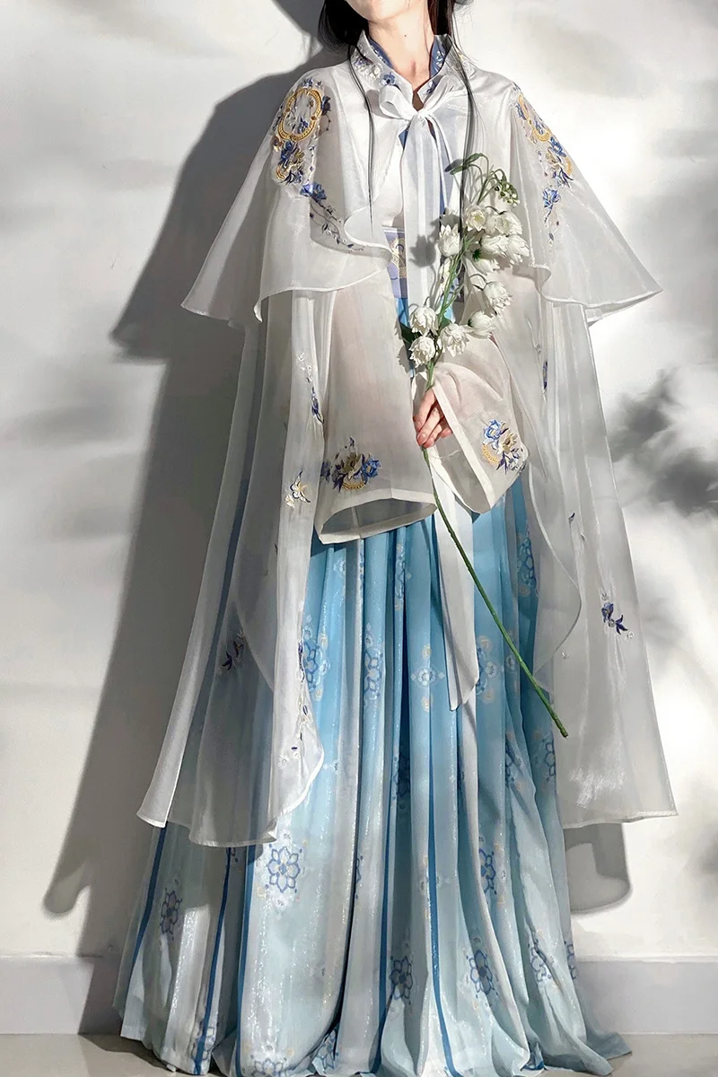 Robe Hanfu brodée traditionnelle chinoise des Prairies pour femmes, costume de cosplay nickel é, bleu, été