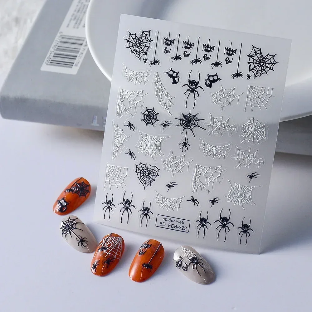 Spider Animal Weeb Cool 5D Nail Stickers Dark Fashionable Halloween Nail Art Nails Deco Ongles Nail Art Fake Nails Accesorios