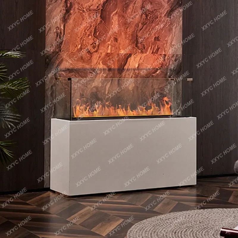 Light Luxury Solid Wood Fireplace Modern Simple Cream White Background Wall Humidifier Atomizing Fireplace