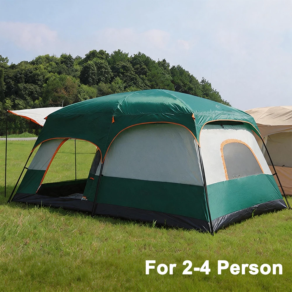 Tente de camping pour 2 à 4 personnes, 1 chambre, 1 salon, tente familiale d'extérieur avec auvent solaire, imperméable, coupe-vent, double couche, protection UV, équipement de randonnée portable
