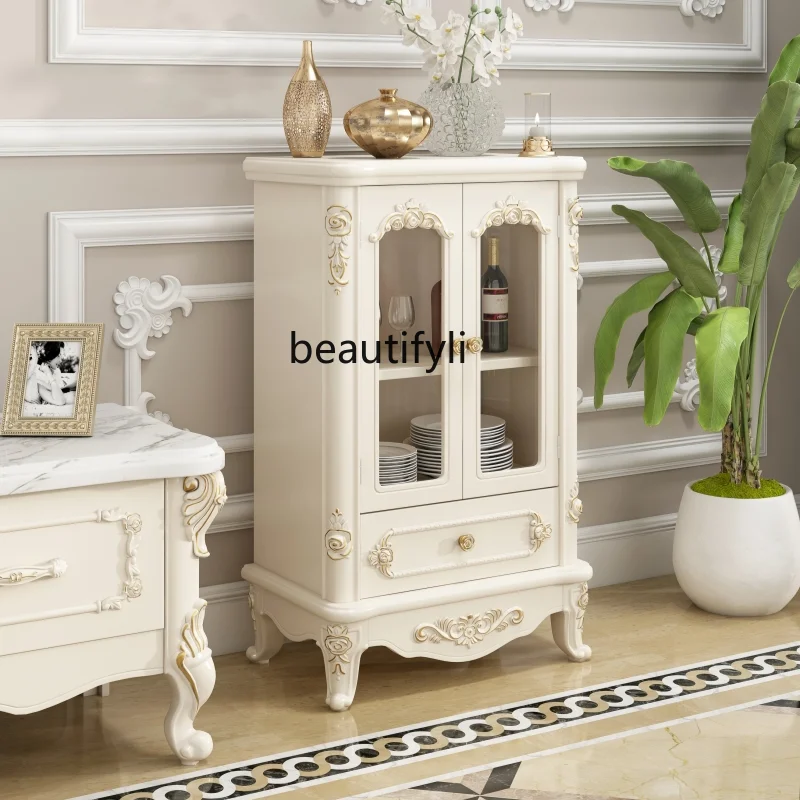 

European-Style Small Wine Cabinet Modern Minimalist Solid Wood Wine Cabinet Hallway Storage Kitchen Cabinet Locker TV Side