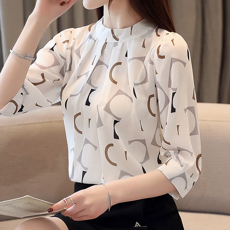 

Женская корейская летняя шифоновая блузка, белая рубашка, модная одежда, повседневные блузки, офисные рубашки, женские топы 2480