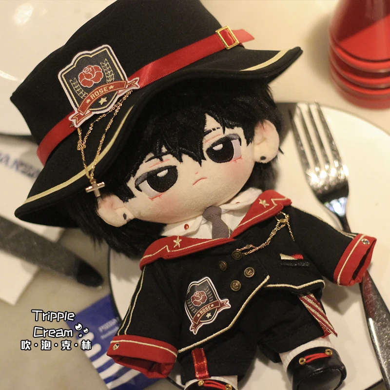 Handmade 6pc 20cm Night Rose Doll Clothes Red and Black Uniform American Suit Top Hat Shirt Coat Shoes Doll's Gift No Doll