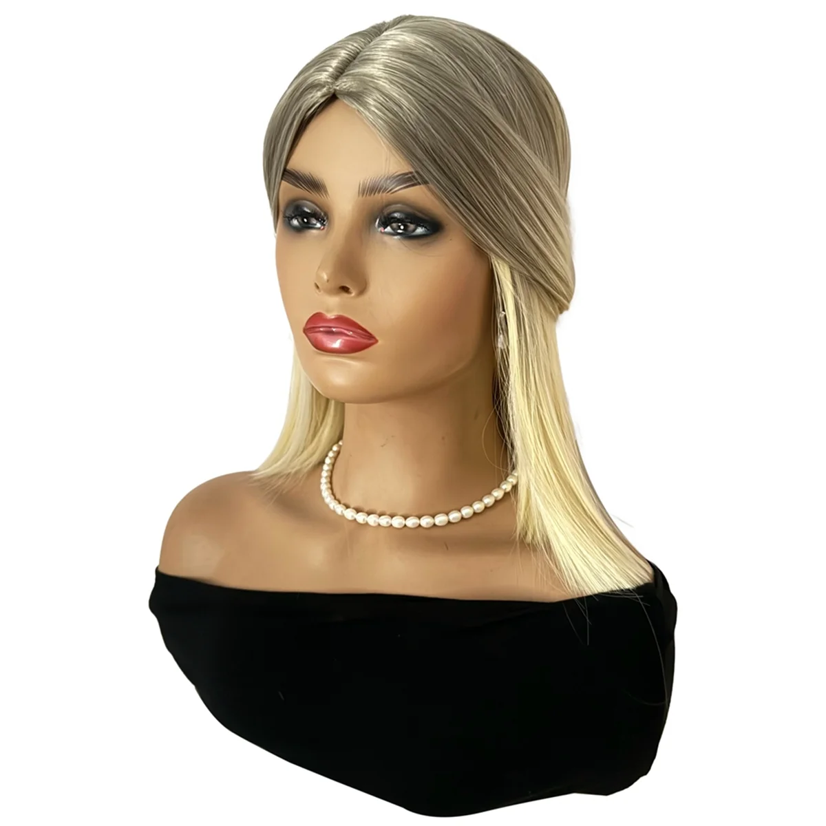 Europe Wig Woman Chemical Fiber Medium-Length Straight Hair Wig Covering Blonde Elegant Wig