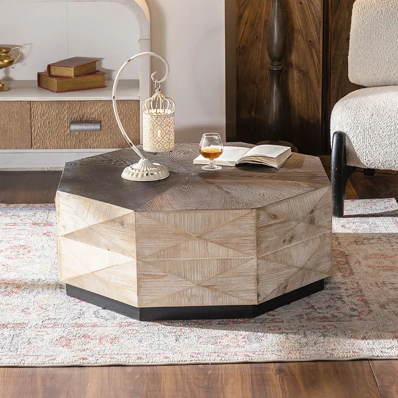 American Retro Solid Wood Octagonal Coffee Table Small Apartment Household Designer Sofa Side Table Vintage Style Tea Table