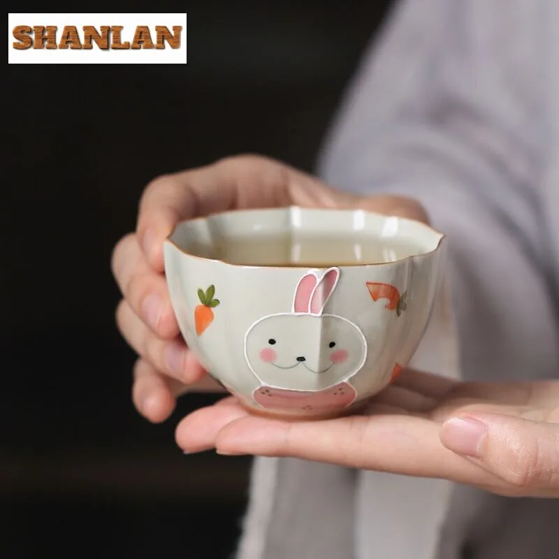 96ml Plant Ash Handmade Rabbit Master Cup Household Handpainted Distant Hills Teacup Antique Water Jug Fragrance Bowl Tableware