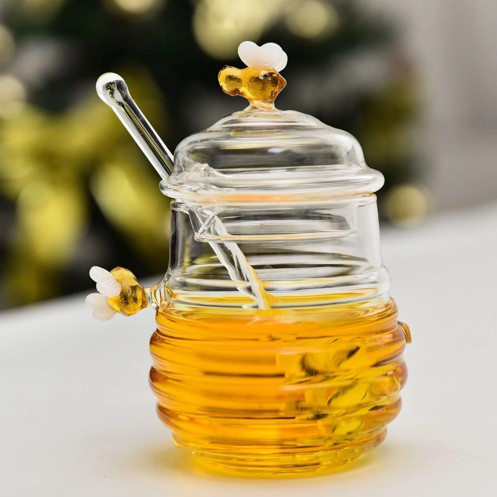 

Clear Glass Honey Jar with Dipper Stick Large Honey Pot for Kitchen Storage Jam Syrup Dispenser Jar Container Jars with Lids