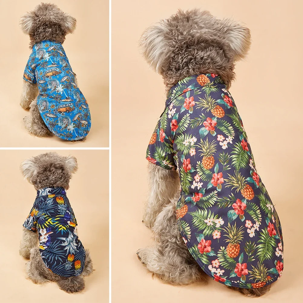 Hawaiian Style Leaf Printed Pet Beach Shirts Summer Dog Clothes for Puppy Small Large Cat Dog Chihuahua Costume Pets Clothing