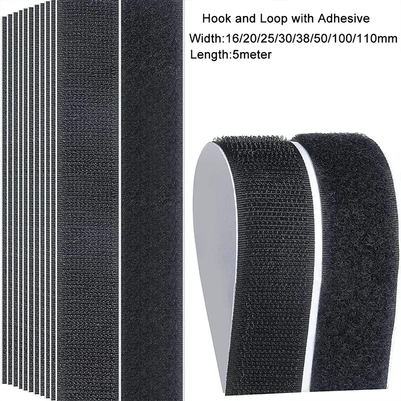 

5M/Lot Hook loop Tape Self-adhesive Hook and Loop Fastener Tape Adhesive Nylon Sticker Magic Tape with Glue 20/30/50/100mm