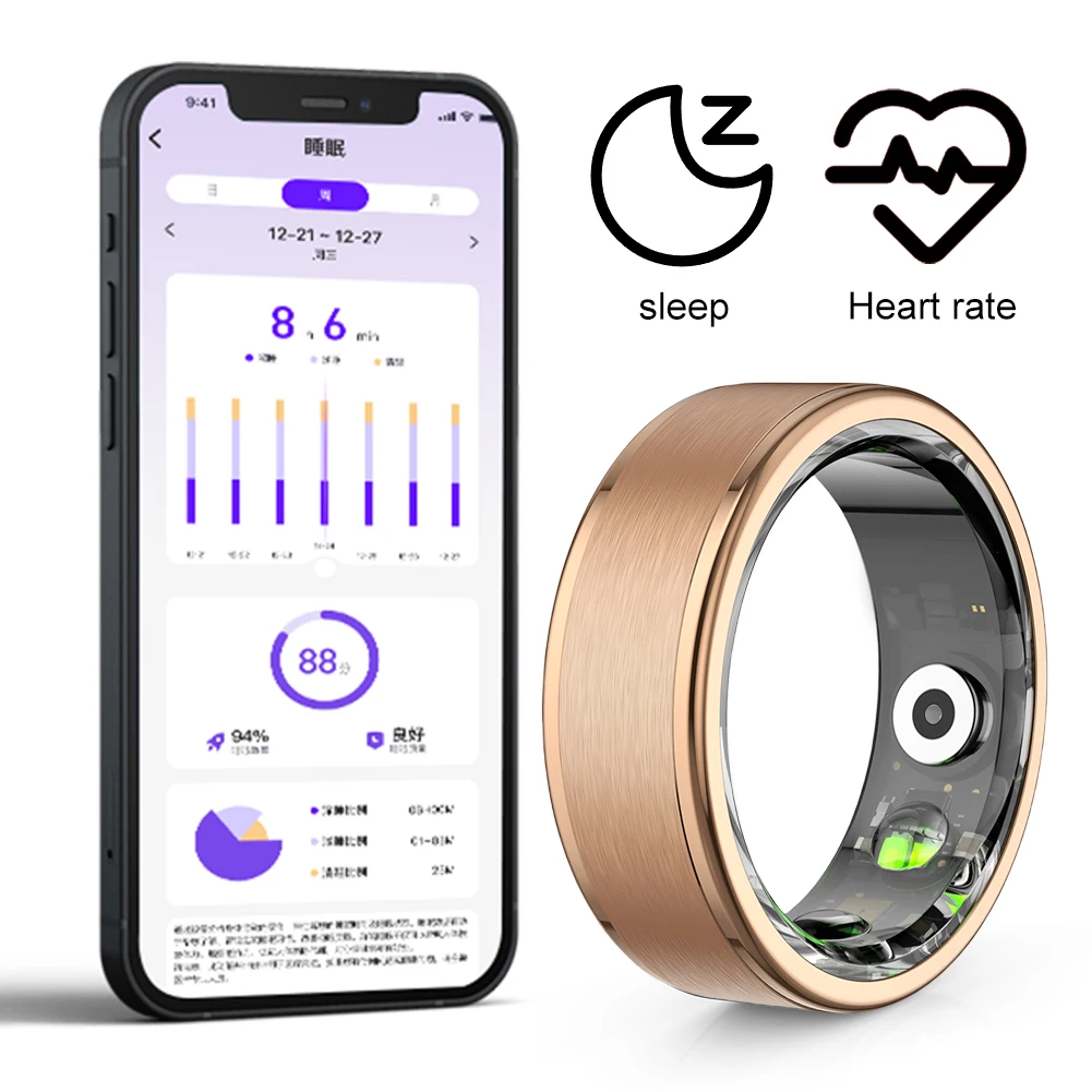 

Smart Ring Health Tracker Sleep Monitoring Bluetooth-Compatible5.0 Blood Oxygen Heart Rate Monitor Waterproof for Men Women