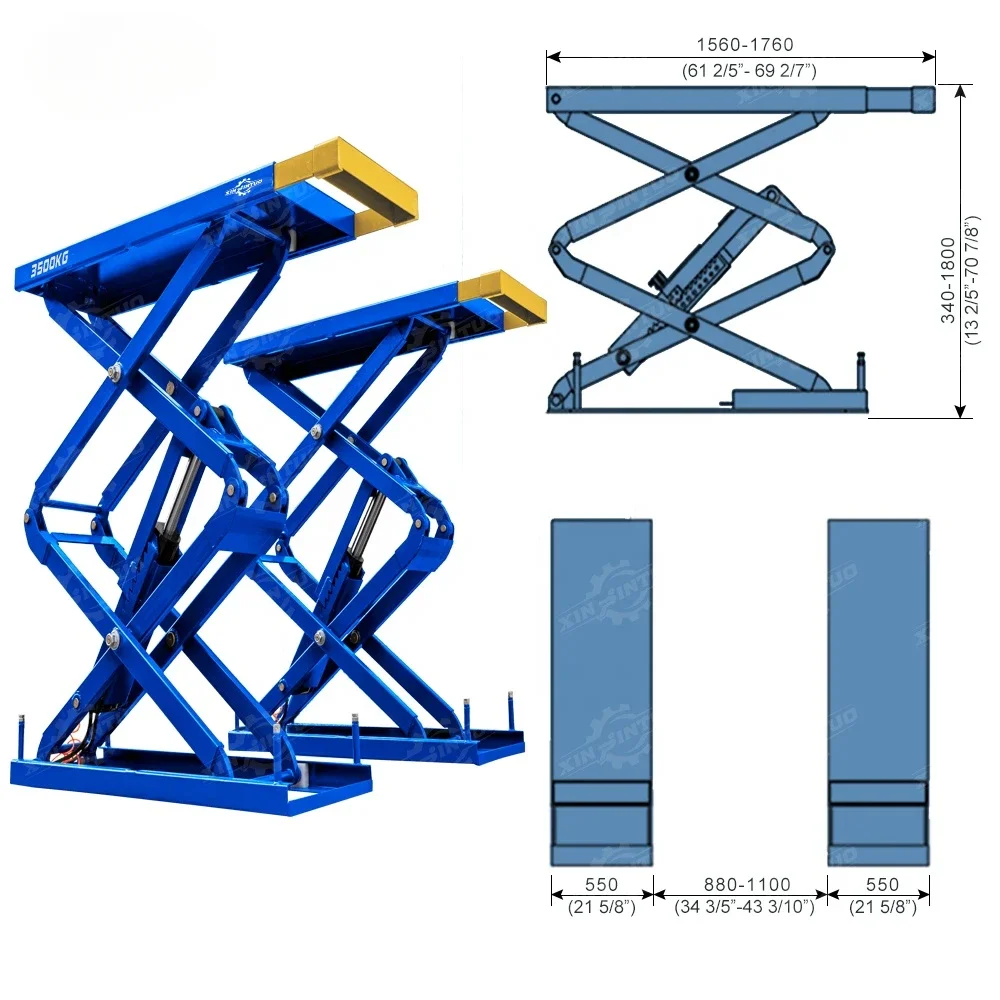 Xinjintuo 1.8m Full Rise Auto Shop Inground Platform Hoist Auto Lift Scissor Car Lift