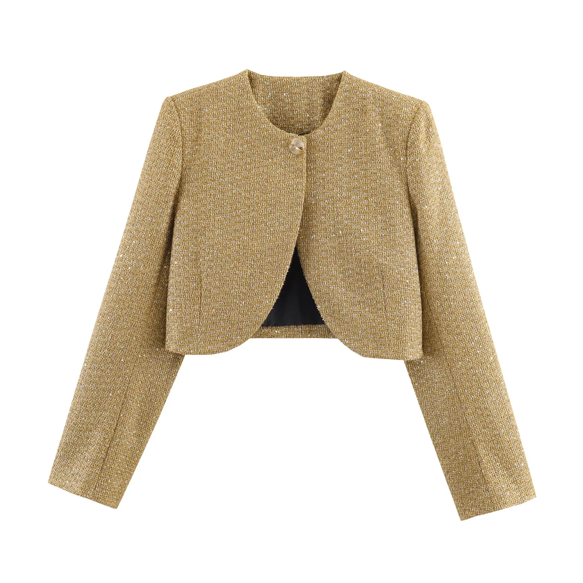 

Женские винтажные укороченные куртки с металлизированной нитью и фактурной отделкой, элегантные пальто с открытым швом и длинными рукавами, верхняя одежда, коллекция Весна-Осень 2026