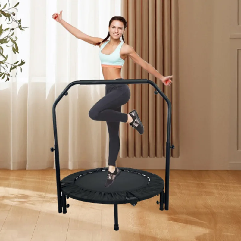 Foldable Fitness Trampoline With Adjustable Heights Foam Handrail For Kids Adults Indoor Outdoor  Equipment For Workout Fitness