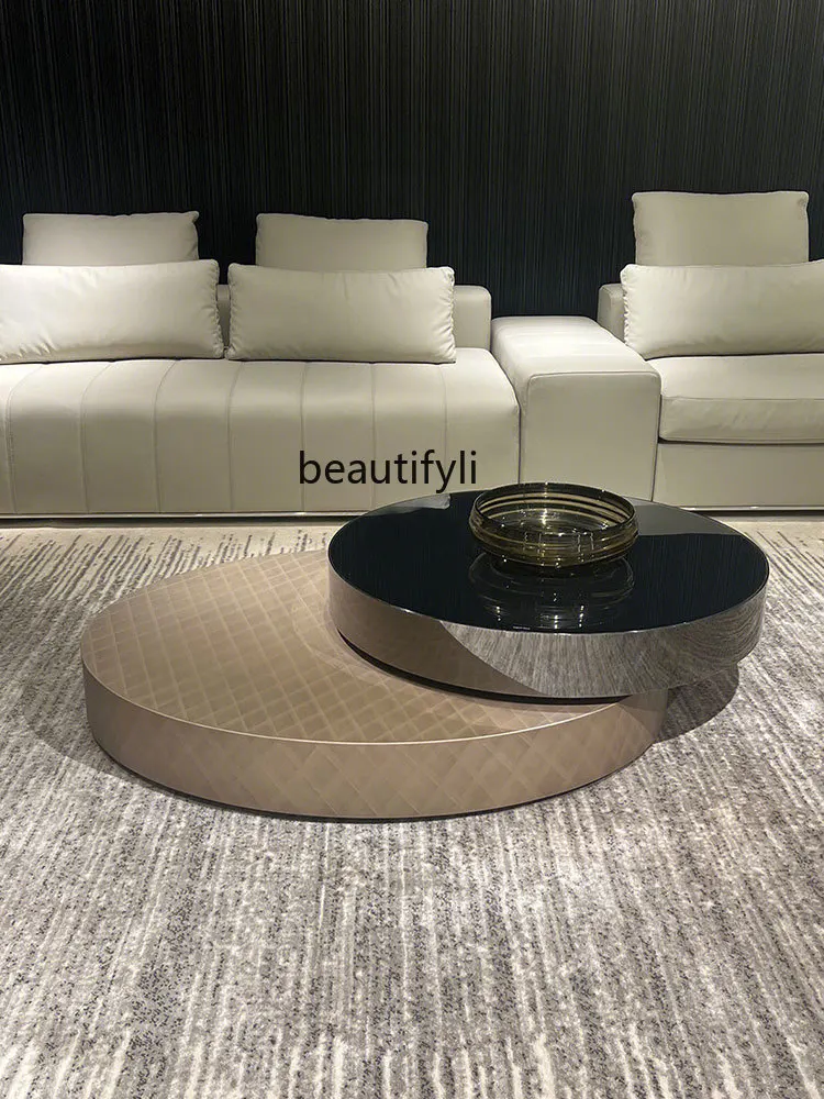 Light Luxury Designer Coffee Table Living Room Home round Tempered Glass Creative Combination Rotating Tea Table