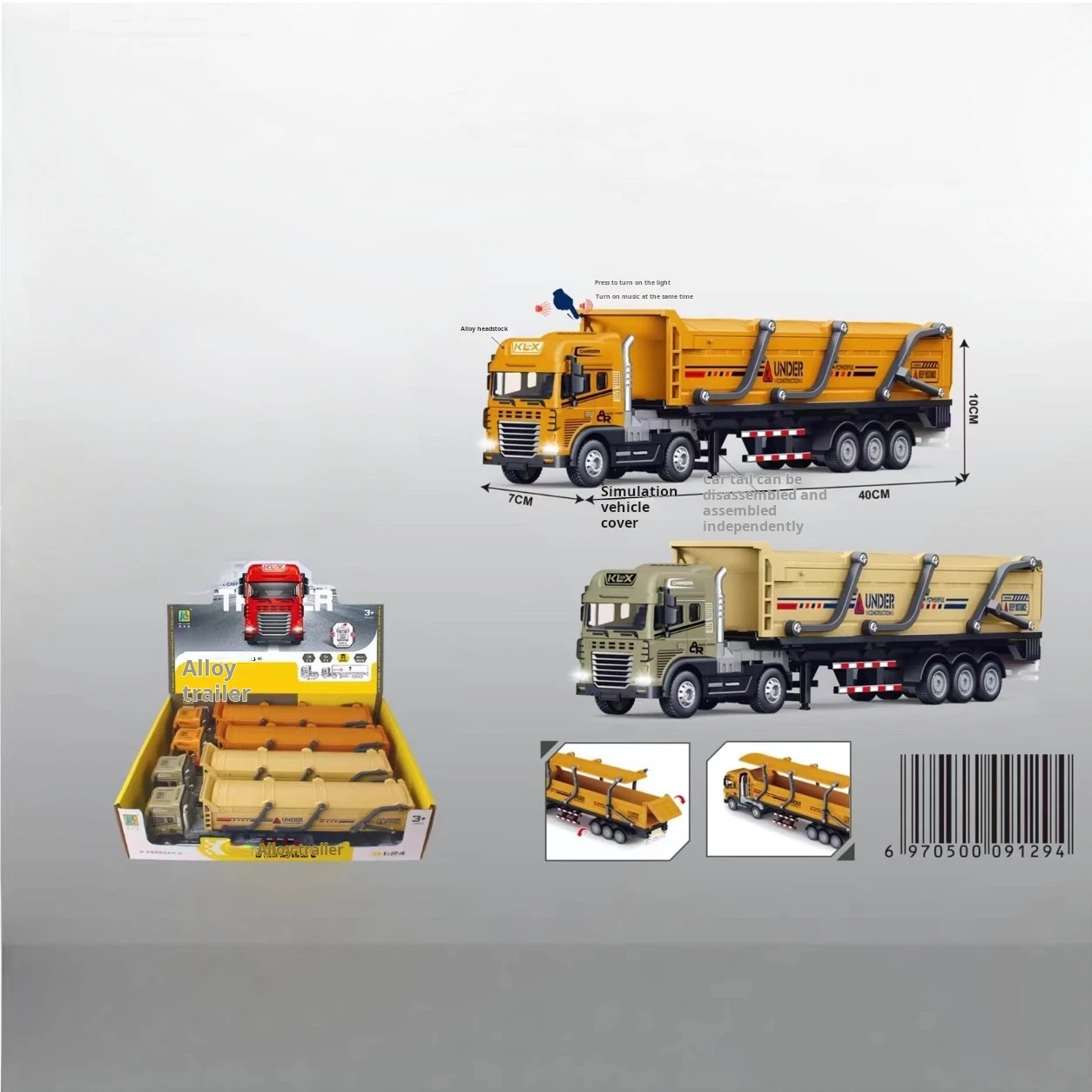 

Alloy Truck Engineering Transport Vehicle Children's Model Truck Sound And light Inertia Boy Trailer Toy