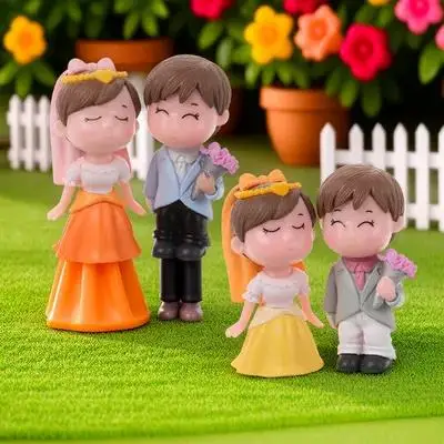

2Pairs Bride and Groom Cake Topper Detailed Plastic Figurines Wedding Cake Decor Centerpieces Romantic Couple Figures