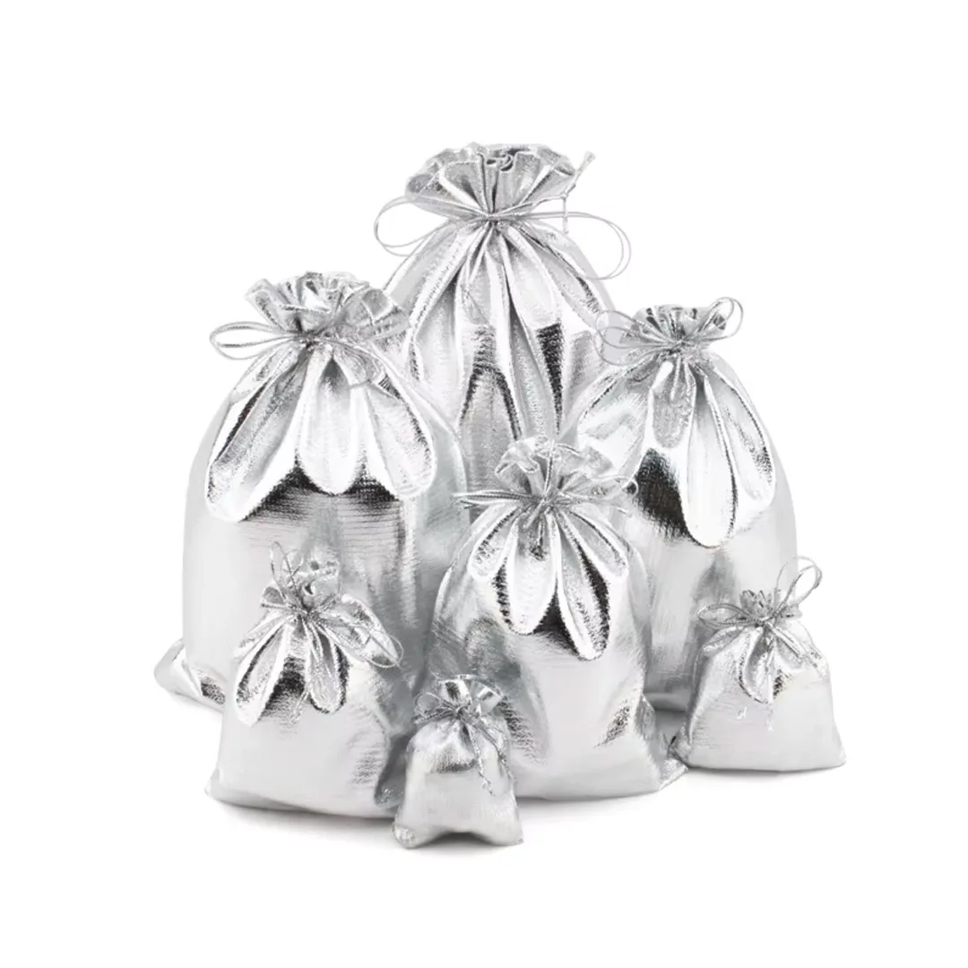50 Uds. Bolsa con cordón para joyería chapada en plata y oro, 17x23cm, para fiesta, boda, organización, embalaje de regalo, cosméticos, lápiz labial, almacenamiento de regalo