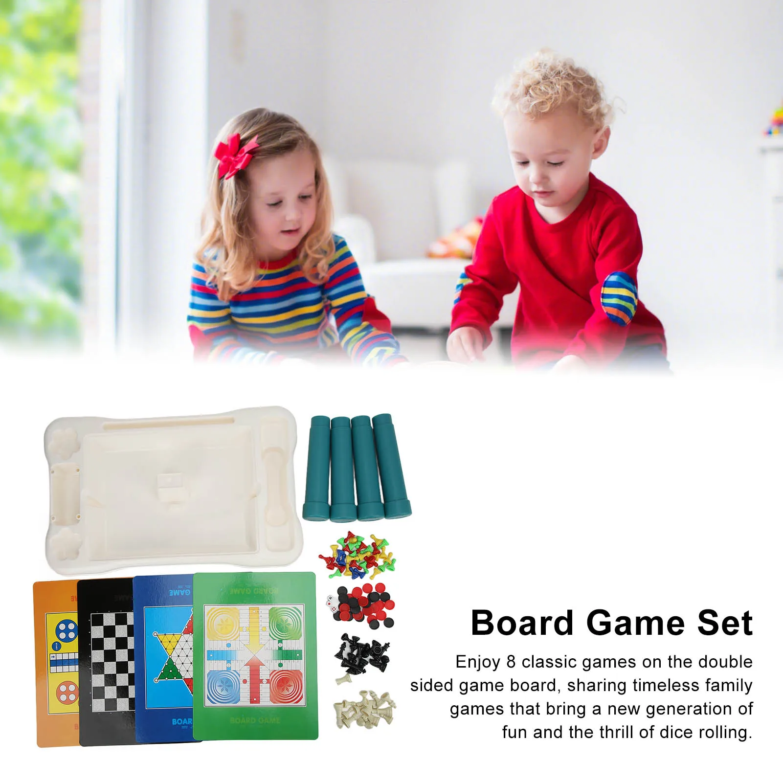 8 in 1 Board Game Set with Chess Draughts Portable Children  Board Game Table for Ages 3+ Children  Board Game Table