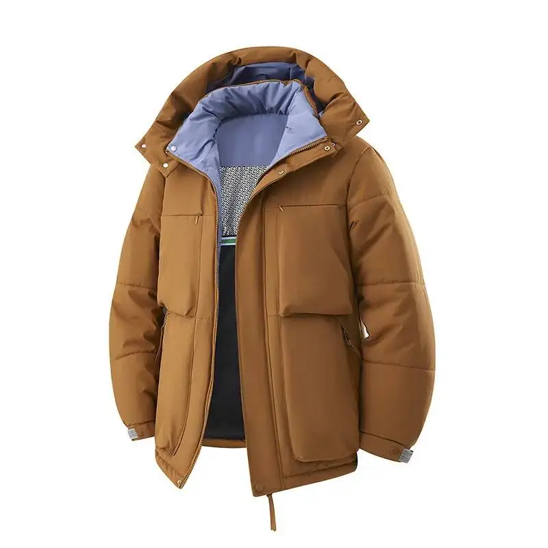 

Winter New Men's Casual Thickened Warm Loose Outerwear Hooded Cotton Jacket Color Block Fashionable Urban Style Polyester Fiber