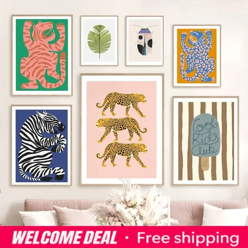 Scandinavian Simple Wall Art Jungle Tiger Stripe HD Canvas Poster Green Feather Print Home Bedroom Living Room Decoration