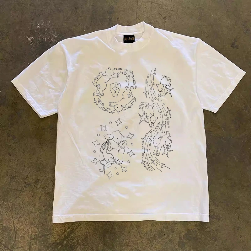 Loose Fit Cotton Short Sleeve T-Shirt Unisex Printed Sweat Absorbent Heavyweight Double Thread 3A260g Upward Hero Style
