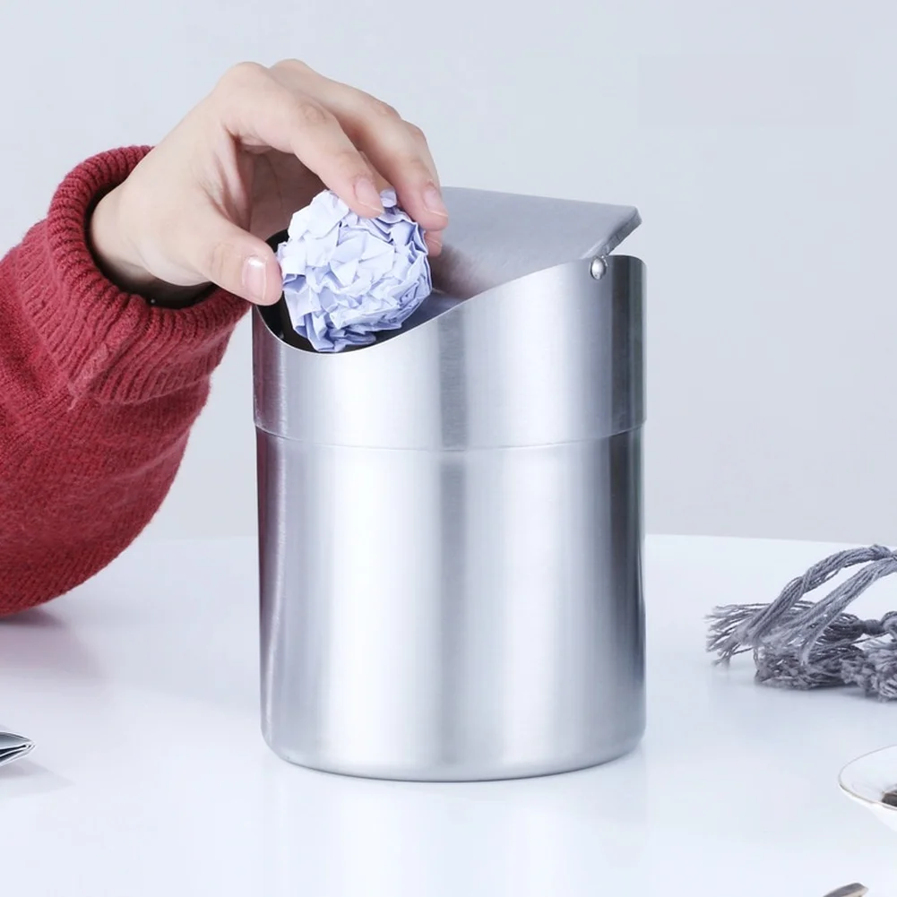 For Office Desk Desktop Garbage Container Stainless Steel Bin For Desktop For Office Compact Design Smooth Interior