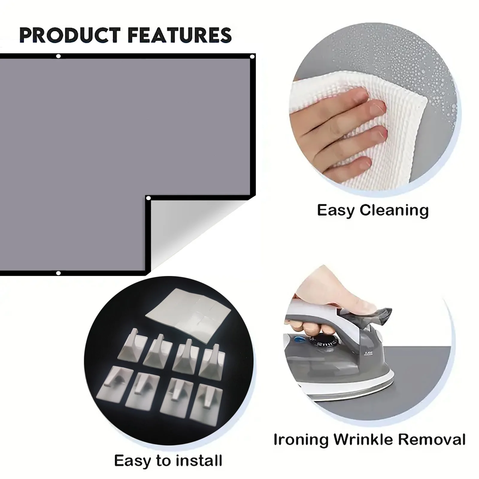 High Brightness Portable Projection Screen Anti-Light Projector Curtain Metal Reflective Cloth Fabric with Black Border& Eyelets