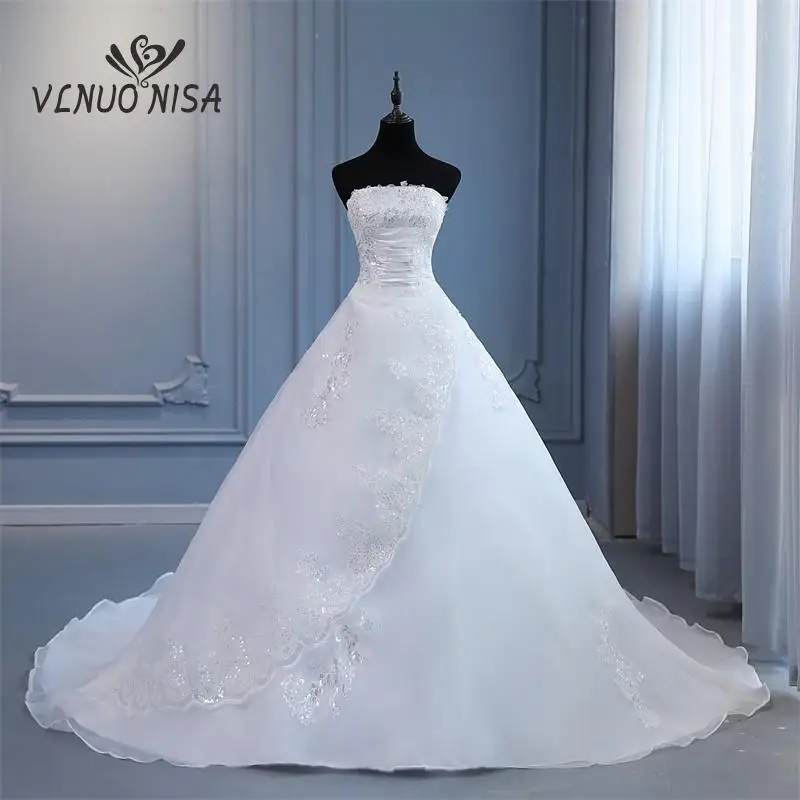 VLNUO NISA Vestido De Noiva Strapless Sleeveless Wedding Dresses Long Train Embroidery Sequined Princess Plus Szie Bridal Gown