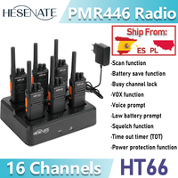 PMR446 Radio HESENATE HT66 Walkie Talkie Long Range 16 Channels VOX 1200mAh 446MHz 0.5W with 6 Way Charger