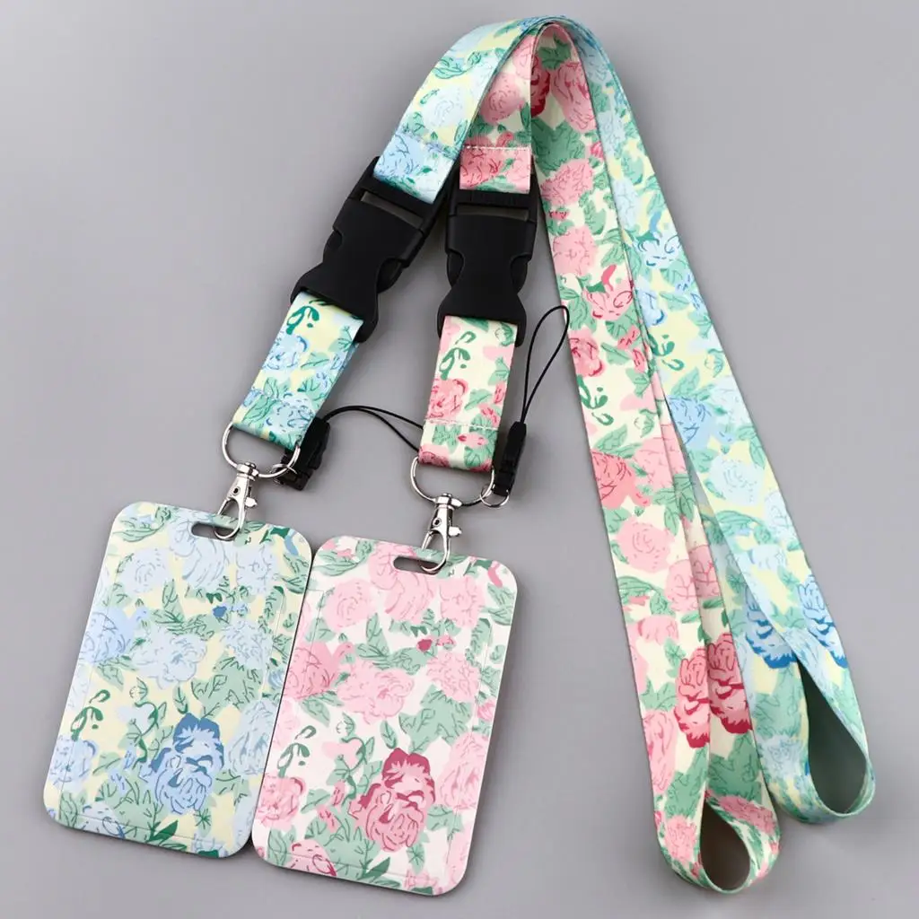 LX1291 Rose Pattern Women Lanyard for Key Neck Strap Card ID Badge Holder Key Chain Key Holder Keyring Accessories Holiday Gift