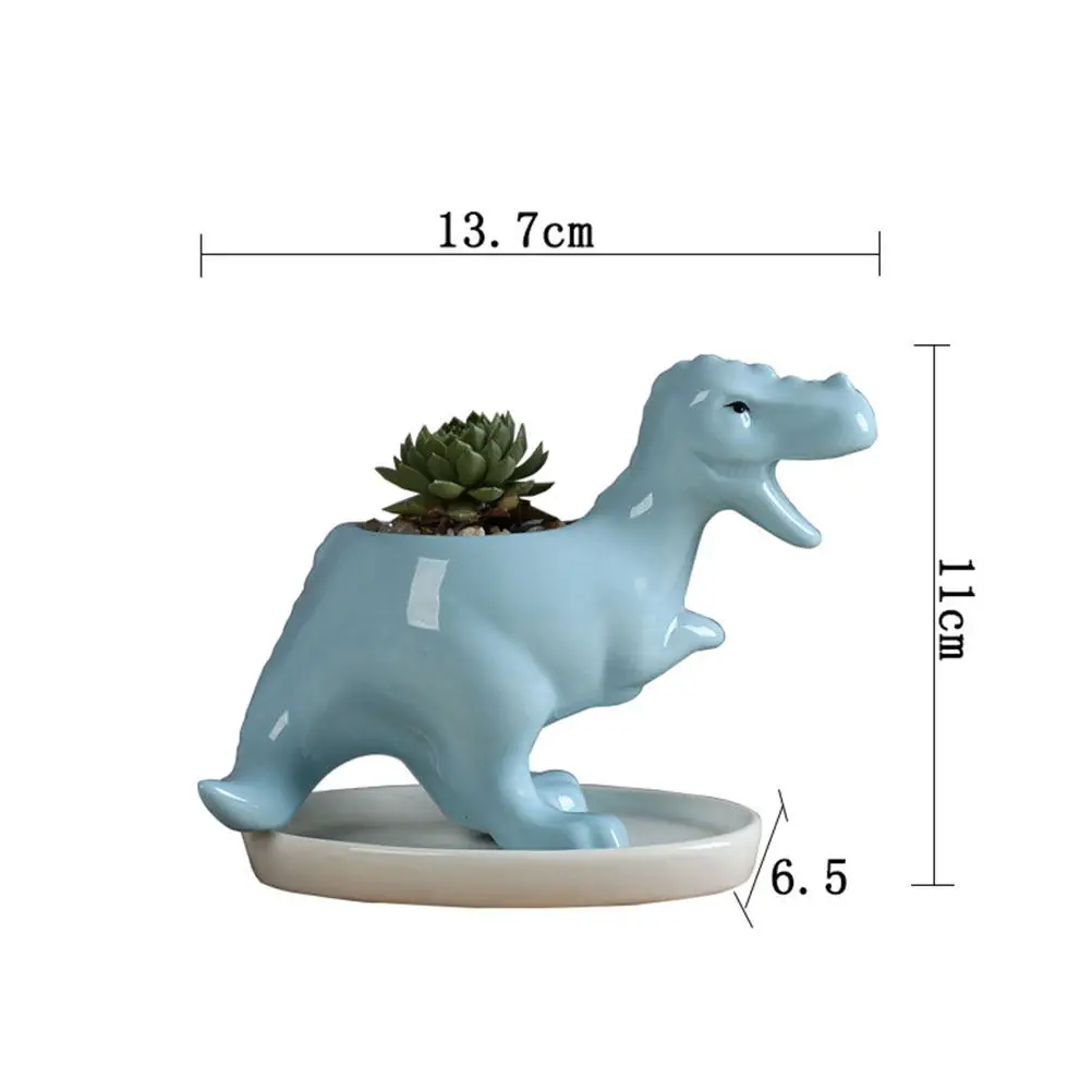 1Pcs Ceramic Flowerpot Dinosaur Design Creative Succulent Basin Cartoon Tyrannosaurus Desktop Ornament for Home Office Garden